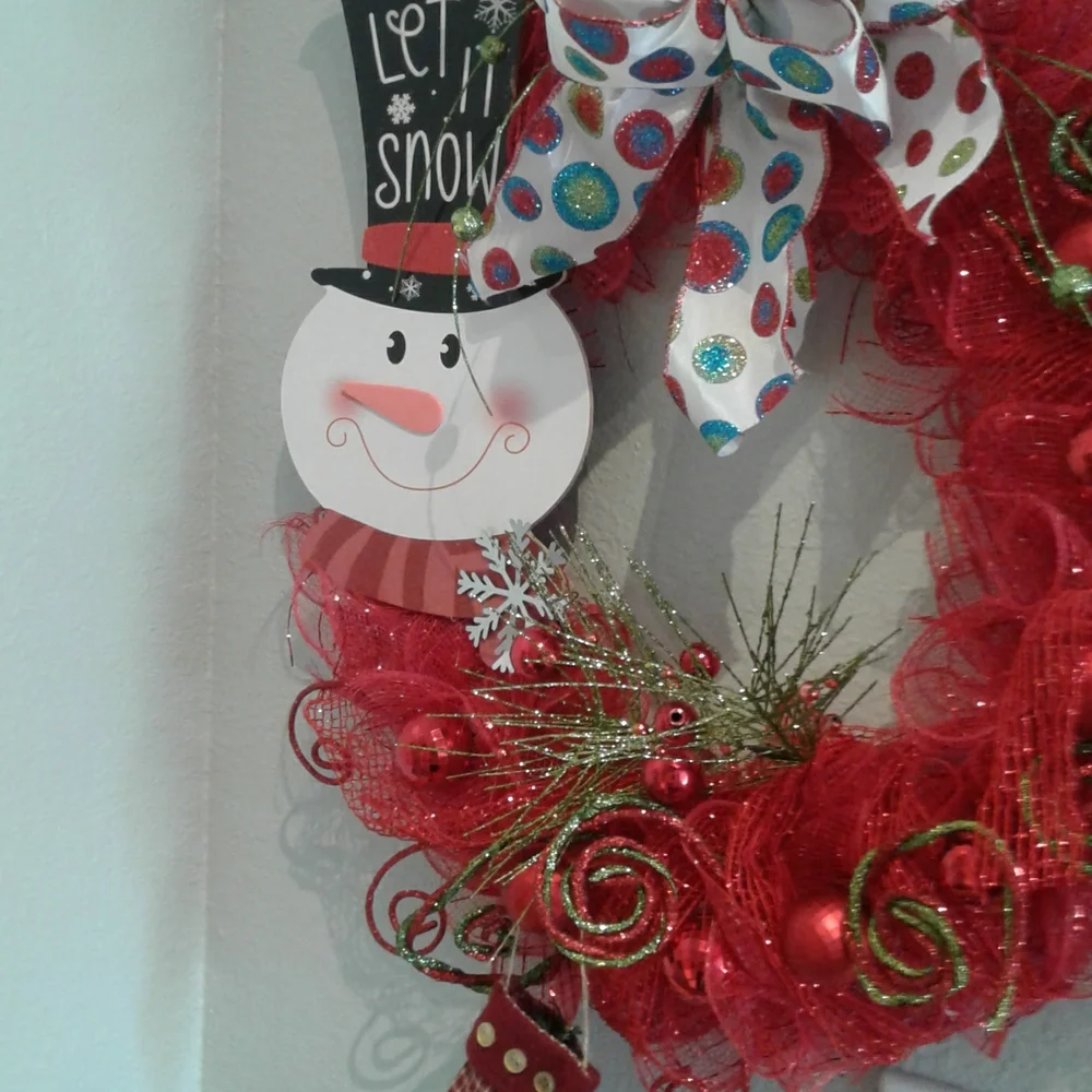 Wintertime  Wreath Snowman Hand Crafted Whimsical Custom Handmade Final Sale